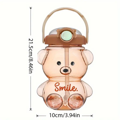 BEAR BOTTLE - Cute 34oz/1000ml Water Bottle with Straw, Large Capacity for Milk Tea & More