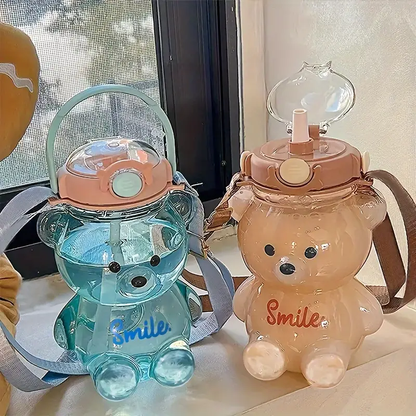 BEAR BOTTLE - Cute 34oz/1000ml Water Bottle with Straw, Large Capacity for Milk Tea & More