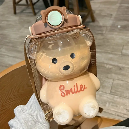 BEAR BOTTLE - Cute 34oz/1000ml Water Bottle with Straw, Large Capacity for Milk Tea & More