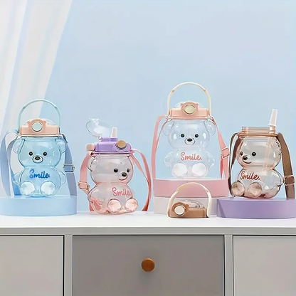 BEAR BOTTLE - Cute 34oz/1000ml Water Bottle with Straw, Large Capacity for Milk Tea & More