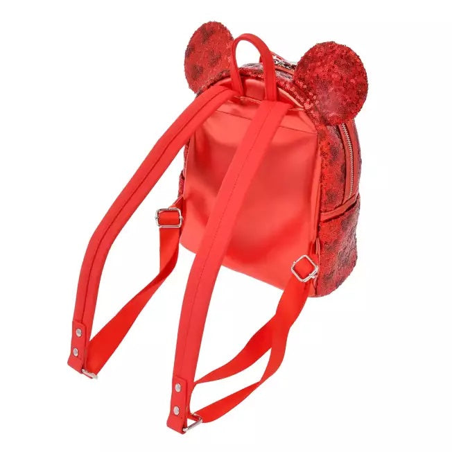 MINNIE - Red Sparkling Sequin Backpack & Mickey Icon Patterns | Disney Japan