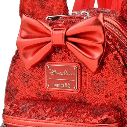 MINNIE - Red Sparkling Sequin Backpack & Mickey Icon Patterns | Disney Japan