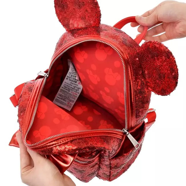 MINNIE - Red Sparkling Sequin Backpack & Mickey Icon Patterns | Disney Japan