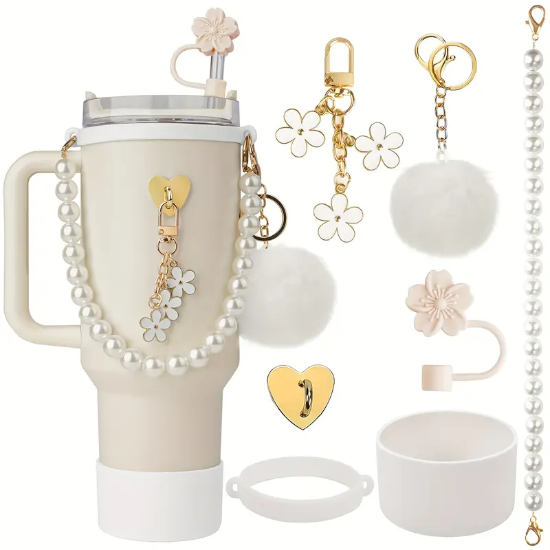 PEARLS & SAKURA - Set of cute Accessories to Beautify Your 40oz Tumbler Cups