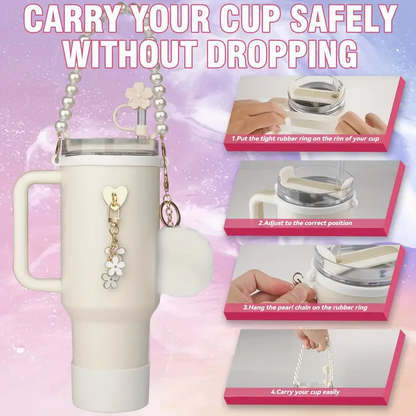 PEARLS & SAKURA - Set of cute Accessories to Beautify Your 40oz Tumbler Cups